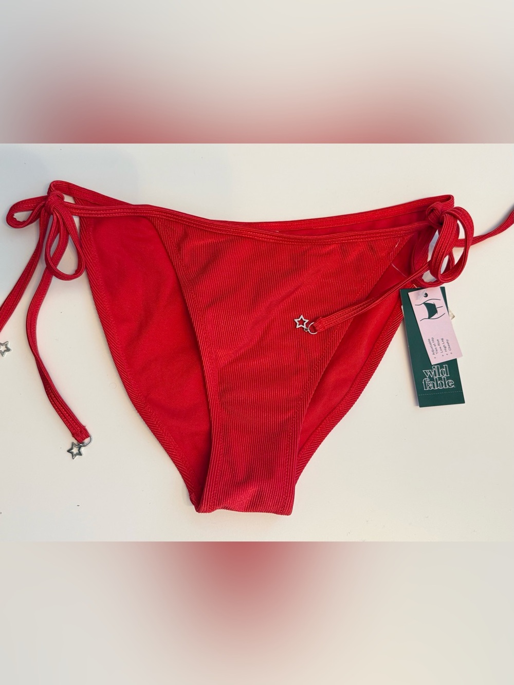 wild fable Red Ribbed Bikini Bottoms with Star Charm low rise high leg cheeky
